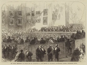 Mr. Young beschreibt seine Suche nach Dr. Livingstone bei der Sitzung der Royal Geographical Society, Burlington House